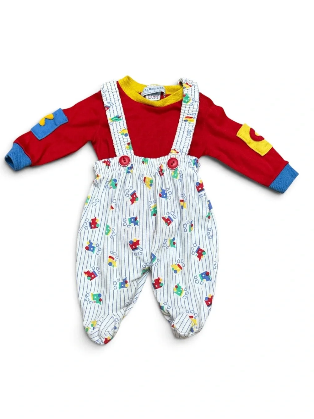 Vintage 90s Baby Boys Footed Overall & Shirt Set Size 3-6 Months OshKosh B’Gosh